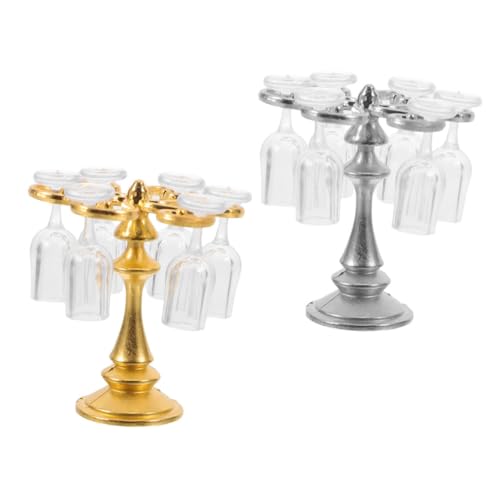 Toyvian 2 Sätze Weinregal mit Gläsern Mini Weinglas Organizer für Miniatur Küche und Esszimmer von Toyvian