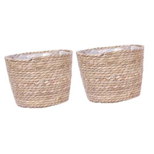 Toyvian 2 Stck. Woven Flowerpot Seegras Rustikaler Pflanzkorb für Sukkulenten für Wohnzimmer Handgefertigter Übertopf ohne Höhe von Toyvian