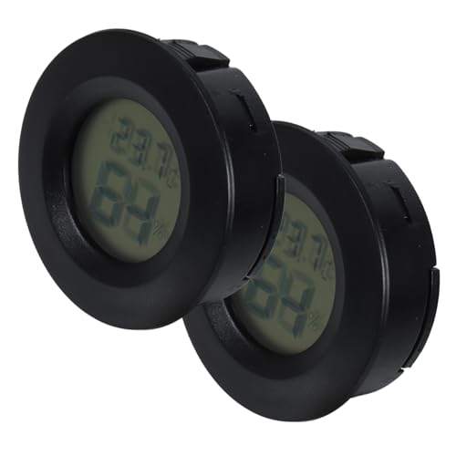 Toyvian 2 Stück Digitales Rundes Thermometer Hygrometer Kabellos Schwarz Temperatur Feuchtigkeitsmesser für Innenräume Schlafzimmer Büro Portabel Celsius anzeige von Toyvian
