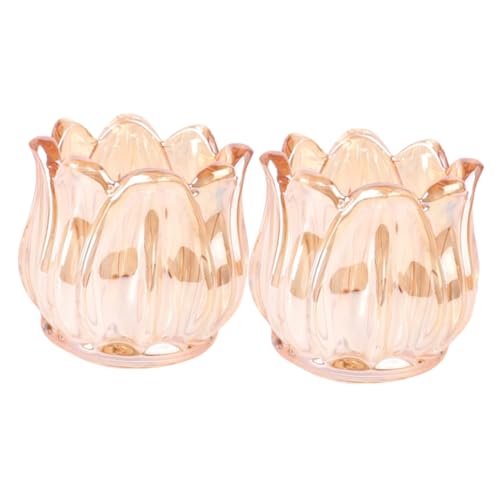 Toyvian 2 Stück Glas Kerzenhalter Retro Design Teelichtständer Tulpenform Braun Romantische Tischdeko Hochzeit Wohnzimmer Deko Robust und Elegant von Toyvian