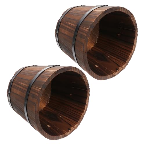 Toyvian 2 Stück Holzfass Blumentopf für Sukkulenten Vintage Pflanzkübel Dekorative Übertopf für Garten und Balkon Robuster Bonsai Topf mit Retro Design für Pflanzenliebhaber von Toyvian