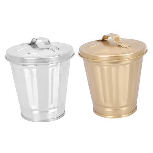 Toyvian 2 Stück Mini Eisen Mülltonne mit Deckel Kleiner Robuster Desktop Papierkorb Tragbar Vielseitig für Küche Büro Schlafzimmer und Wohnzimmer Stilvolles Design mit Zufällige Farbe von Toyvian