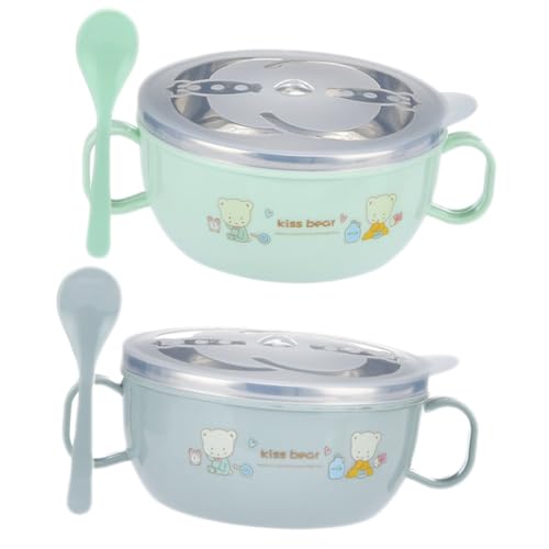 Toyvian 2 Stück Teiliges Edelstahl Isolationsschüssel mit Griffen Doppelwandige Thermoschalen für Reis und Brei Langlebige Leicht zu Reinigende Essschalen in Grün und Blau von Toyvian