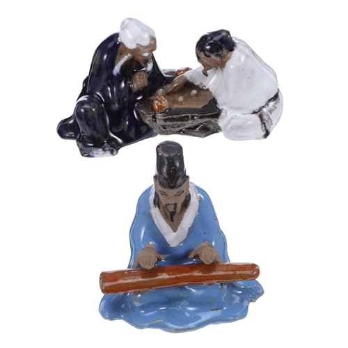 Toyvian 2 Stück Teiliges Miniatur Bonsai mit Antikem Schach und Musikthema Keramik Figuren für Aquarium und Schreibtisch Platzsparende Dekoration für Büro Wohnzimmer und Miniatur von Toyvian