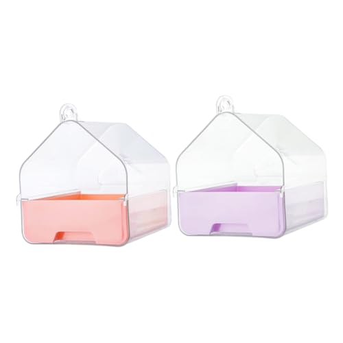 Toyvian 2 Stück Vogelbadewanne für Käfig Transparentes Badebecken mit Hängefunktion Multifunktional als Vogeltränke und Futterbehälter Stressfreie für Kleine Papageien und Wellensittiche von Toyvian