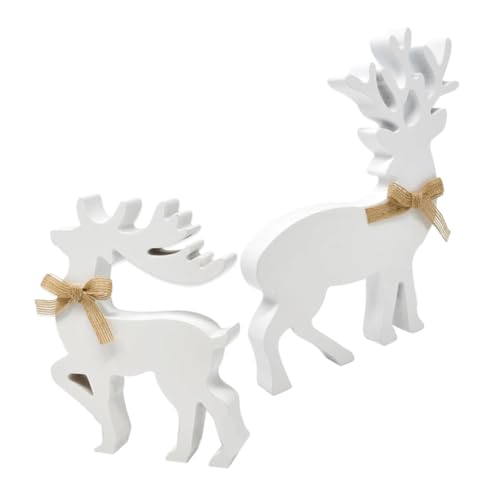 Toyvian 2 Stück Weiße Rentier Tischdekoration Rustikale Weihnachtsdeko für Fenster Tische Holzdesign für Festliche Anlässe von Toyvian