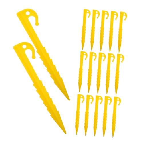 Toyvian 20 Stück Kunststoff Zeltheringe Robust Leicht für Camping Garten Outdoor Zeltbefestigung und Windschutz Kleine Nägel Gelb und Tragbar von Toyvian