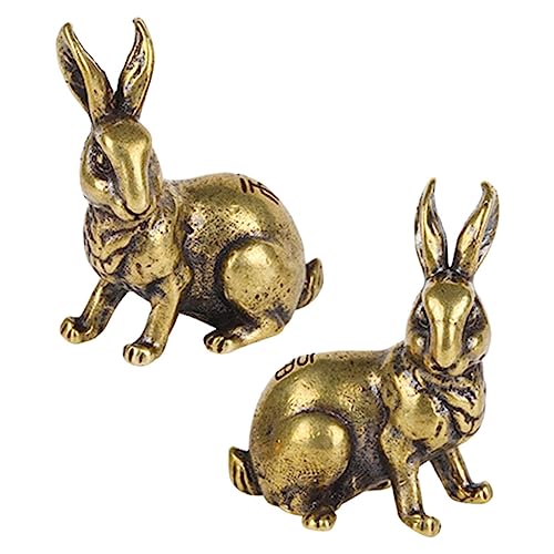 Toyvian 2Stücke Messing Kaninchen Schnitzung Teiliges für Schreibtisch Handgefertigte Ornamente Zierfigur für von Toyvian