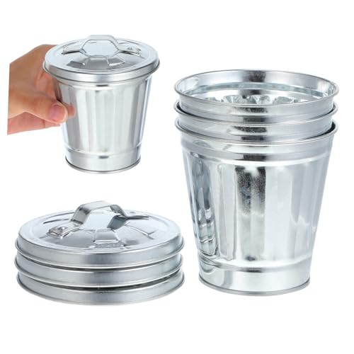 Toyvian 3 Stück Mini Mülleimer aus Metall mit Deckel Kompakter Tischabfalleimer Vielseitig als Blumentopf und Aufbewahrungsbehälter Robuster Papierkorb für Büro Küche und Zuhause von Toyvian