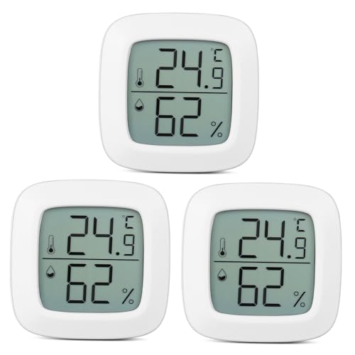 Toyvian 3 Stück Mini Thermometer und Hygrometer für Innenbereich Kompakter Temperatur Feuchtigkeitsmesser mit Großem Lcd display Präzise Messung Tragbar und Leicht für Auto Wohnzimmer und von Toyvian