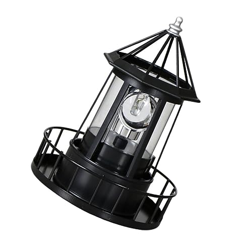 Toyvian 360 rotierender Leuchtturm Solar- Garten Sonnenlichter Außenlaterne Laternen Solar im Freien solarleuchten für außen solar leuchtturm licht Leuchtturm-Solarleuchten Eisen Schwarz von Toyvian