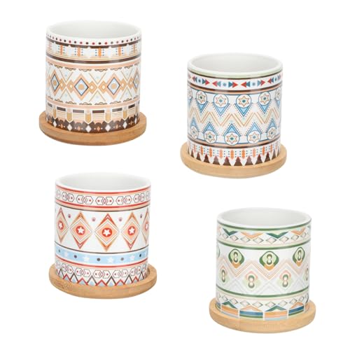Toyvian 4 Sätze Farbenfrohe geometrische Blumentöpfe Tabletts Mini-Töpfe Anlage Outdoor-Töpfe saftig kleine Keramiktöpfe Pflanzgefäß für Sukkulenten Keramikblumenpot Bambus von Toyvian