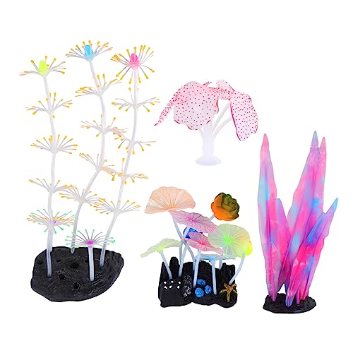 Toyvian 4 Stück Teiliges Aquarium Dekorationsset LED Leuchtende Korallen Pflanzen mit Saugnapf Schwimmende Simulation Korallen für Fischbecken Ungiftig Langlebig Dekorativ für Süß und von Toyvian