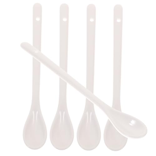 Toyvian 5 Stück Keramik Löffel Lang Große Suppenlöffel und Kaffeelöffel Weiß Porzellan Vielseitig für Suppe Porridge Reis Küchenhelfer Robust und Leicht zu Reinigen von Toyvian