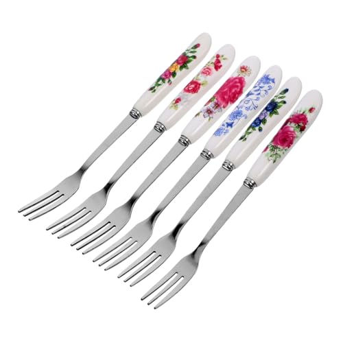 Toyvian 6 Stück Teiliges Edelstahl mit Keramikgriff Multifunktionale Kleine Obstgabeln Stabiles Besteck für Kuchen Früchte und Nachtisch Elegantes Design für Zuhause von Toyvian