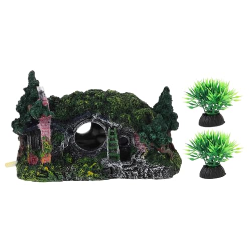 Toyvian Aquarium Schloss Dekoration Resin Haus mit Pflanzen Fisch Versteck Höhle für Süßwasser Aquarien Kleintier Unterschlupf von Toyvian