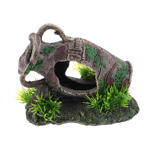 Toyvian Broken Vase Aquarium Decoration Resin Fish Tank Cave Shrimp Hideaway Ancient Vase Design Natural Ecosystem Support for Betta Turtles Multiscene Compatibility von Toyvian