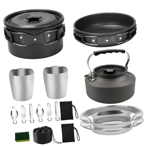 Toyvian Camping Kochgeschirr Personen Faltbares Outdoor Kochgeschirr mit Hitzeschützenden Silikongriffen Rutschfestem Griff Multifunktional für Picknick Wandern Rucksacktouren von Toyvian