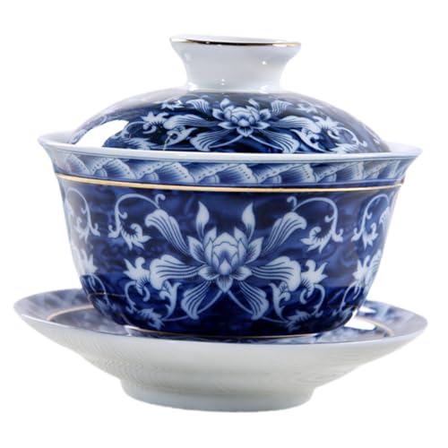 Toyvian Chinesische Klassische Keramik Teeschale mit Deckel und Untertasse Traditionelles Gongfu Teeservice Hitzebeständig und Vielseitig für Grüntee Blumentee Schwarztee Elegantes von Toyvian