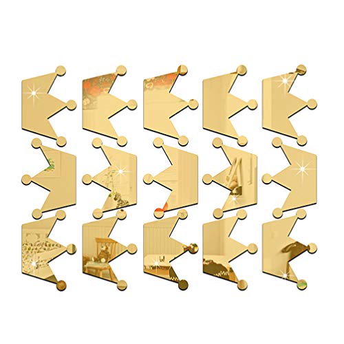 Toyvian Dekorativer Aufkleber 15Pcs 3D Prinzessin Krone Wand Spiegel Oberfläche Wandtattoo Abnehmbare Diy Wandtapete für Kinderzimmer Kinderzimmer Dekor Golden Kinderzimmerdekoration von Toyvian