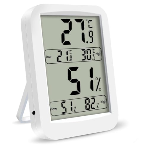 Toyvian Digitales Indoor Hygrothermograph mit LED Anzeige Hochpräzises Raumthermometer und Hygrometer ohne Batterien Weiß für Schlafzimmer Babyzimmer Büro und Wohnzimmer Geeignet von Toyvian