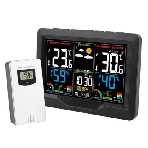 Toyvian Digitales Wetter uhr Kabellosem Sensor Farbigem Bildschirm USB ladung Innen thermometer Hygrometer Alarmfunktion Komfortable Raumfeuchtigkeitsanzeige für Zuhause und Büro von Toyvian