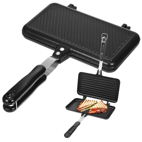 Toyvian Doppelseitige Sandwich Pfanne Antihaftbeschichtet mit Hitzebeständigem Griff Kompakte Toastpfanne für Frühstück Steak und Donuts Küchenbackform für Haushalt und Camping von Toyvian