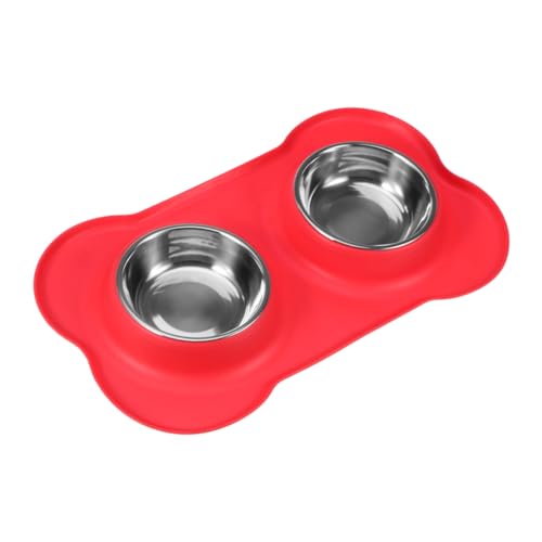 Toyvian Doppelter Edelstahlnapf für Hunde und Katzen mit Rutschfester Silikonmatte Verschüttung Futternapf für Haustiere Rot Toyvian Doppelter Edelstahlnapf für Hunde und Katzen mit Rutschfester Silikonmatte Verschüttung Futternapf für Haustiere Rot von Toyvian