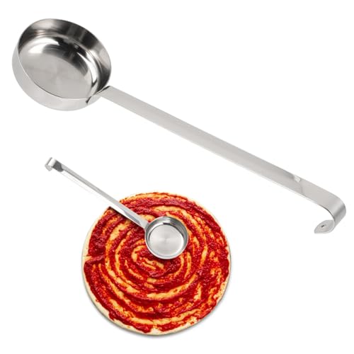 Toyvian Edelstahl Schöpfkelle Pizzasoße Löffel mit Langem Griff Flach Antihaftbeschichtet Multifunktionaler Küchenhelfer für Sauce Suppe Ramen und Dumplings Präzise Messung Leicht zu von Toyvian