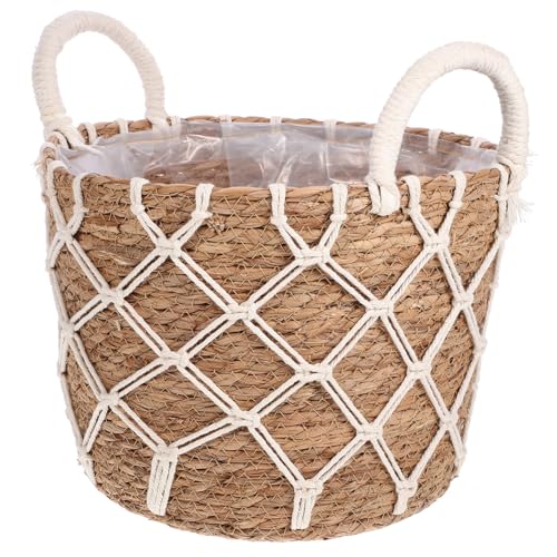 Toyvian Gewobener Korb gewebter Pflanzenkorb Weiden drinnen Stroh Anlage gewebte Blumentöpfe Pflanzen Korb handgeflochtener Blumenkorb handgewebter Blumenhalter Pflanzerkorb Polyester von Toyvian