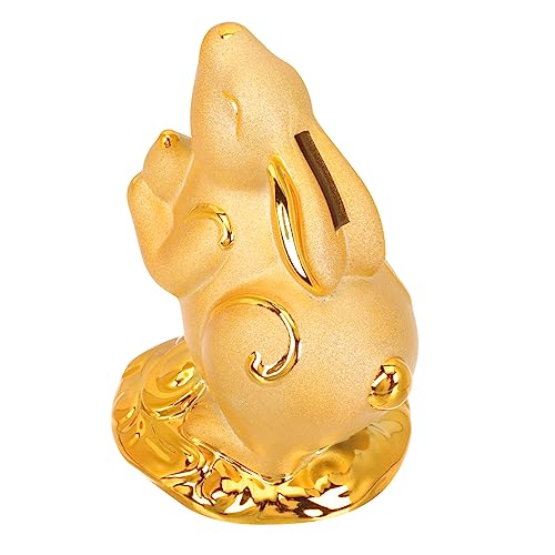 Toyvian Häschen Spartopf Sparschwein des Neuen Jahres Goldene Häschenfigur Puppe Spardose Schreibtischaufsatz Cartoon-Geld-Glas 2023 Tischdekoration Glasierte Keramik Hase China von Toyvian