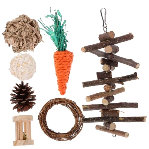 Toyvian Hamster Kauspielzeug Set Teilig Natürliche Holz und Rattan Spielzeuge für Kleine Haustiere Wie Meerschweinchen Chinchillas Ratten und Zwerghamster zur Zahnpflege und Beschäftigung von Toyvian