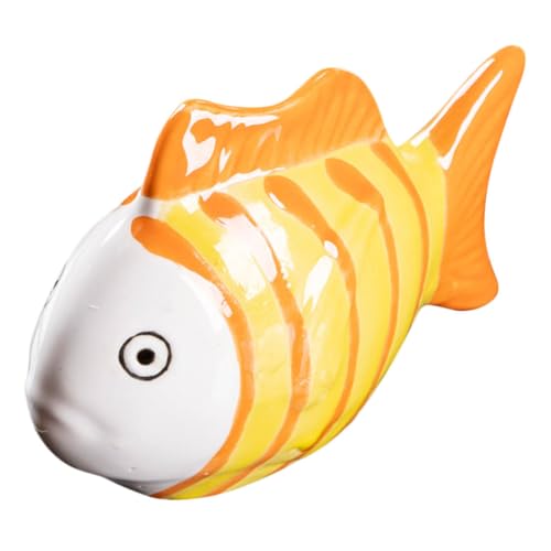Toyvian Handbemalte Keramik-fischfigur mit Realistischem Schwimmeffekt Gestreiftes Design Schwimmende Aquariumdeko für Fischbecken Teich und Garten Große Gelbe Keramikfische von Toyvian