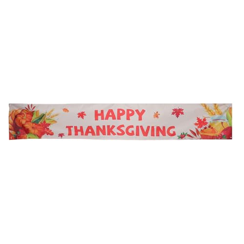 Toyvian Happy Thanksgiving Yard Banner Herbst Thanksgiving Banner Dekorationen Hintergrund mit Ahornblatt Kürbis für Kaminsims Tür Hof Party Supplies Orange von Toyvian