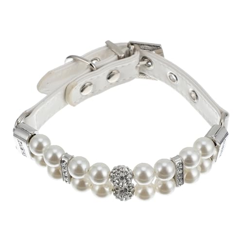 Toyvian Hundehalsband mit Verstellbaren Weißen Imitationsperlen PU Material Flexible Weicher Inklusive Passender Leine für Kleine Hunde und Katzen Handgefertigt von Toyvian