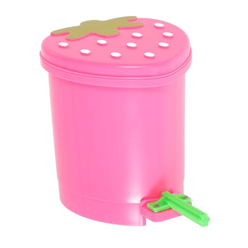Toyvian Kawaii Erdbeer Mülleimer aus Robustem Abs Kleiner Tisch abfalleimer mit Deckel Platzsparend und Leicht Multifunktional als Papierkorb und Papageienspielzeug für Büro Bad und von Toyvian