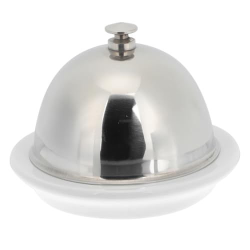 Toyvian Keramik Butterdose mit Edelstahl Deckel Hitzebeständige Butterglocke für Butter Gewürze und Snacks Glatte Oberfläche Sauce und Relish Schale Silberfarbener Deckel von Toyvian