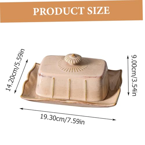 Toyvian Keramik Butterplatte mit Deckel Rechteckiges Dessert tablett Elegante Aufbewahrung für Butter Käse Snacks Spülmaschinenfest Stilvolles Küchenzubehör Khakifarbene Vintage optik von Toyvian