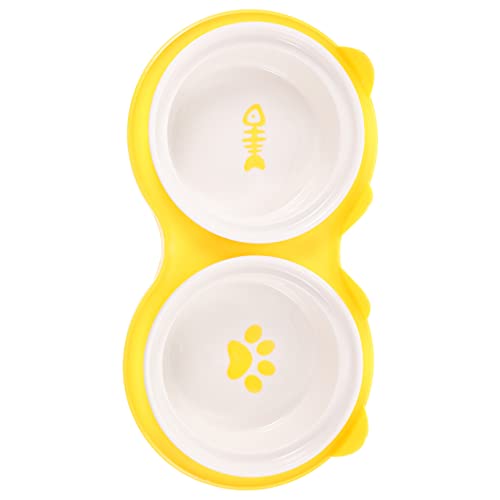 Toyvian Keramik Katzenfutternapf Erhöhtes Doppelnapf Design Schräger Trink und für Katzen Langlebiges Bissfestes Material Gelber Rutschfester Halter Schützt Katzenhals bei Fütterung von Toyvian