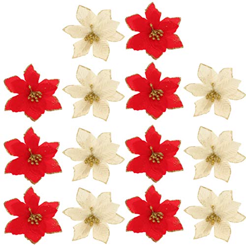 Toyvian 20st Künstliches Blumenzubehör Für Den Weihnachtsbaum Seidenblumen Poinsettia Weihnachtsbaum Weihnachtsstern Christbaumschmuck Poinsettia Rot Stoffblumen Die Blumen Seidentuch von Toyvian