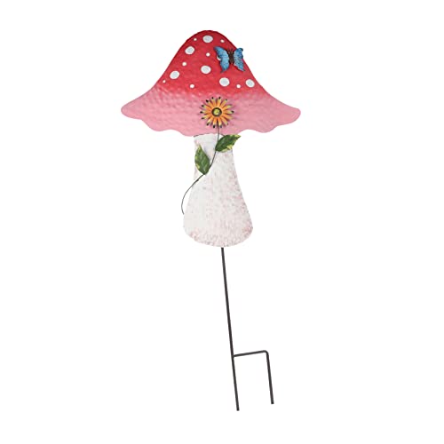 Toyvian Metall Pilz Plug Pilz Große Standpfähle Terrassendekorationen Ornament LED Pilze Für Rasen Garten Outdoor Hof Eisen Rosy von Toyvian