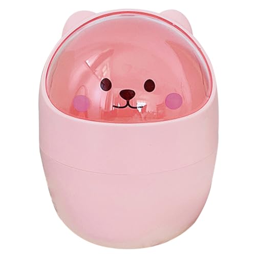 Toyvian Mini Mülleimer mit Schwingdeckel Süßer Cartoon Bär Design Kompakter Kunststoff Abfallbehälter Praktische Aufbewahrung für Büro Schlafzimmer Kinderzimmer von Toyvian