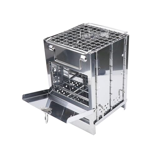 Toyvian Mini Quadratischer Holzkohlegrill aus Edelstahl Faltbarer Holzofen mit Großem Luftzirkulation Rostfrei Hitzebeständig Tragbar für Camping Picknick und Outdoor bbq von Toyvian
