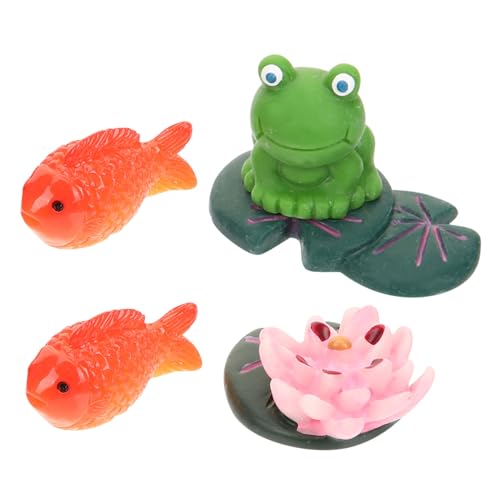 Toyvian Miniatur Lotus Dekoration mit Fischmodell Teilig Resin Miniatur Figur für Garten Puppenhaus Bonsai und Feengarten Naturnahe Kleine Deko für Zuhause und von Toyvian