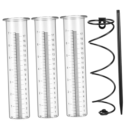 Toyvian Präziser Glas Regenmesser mit Abnehmbarem Eisendraht Halter und Spiraler Erdspieß mit Ersatz messzylindern Frostsicher für Garten und Außenbereich von Toyvian