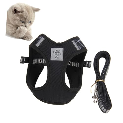 Toyvian Reflektierendes Katzen Geschirr Set Schwarz Leichtes Atmungsaktives Brustgeschirr mit Ausbruchsicherem Design Verstellbar Komfortabel und Langlebig für Sichere Spaziergänge von Toyvian