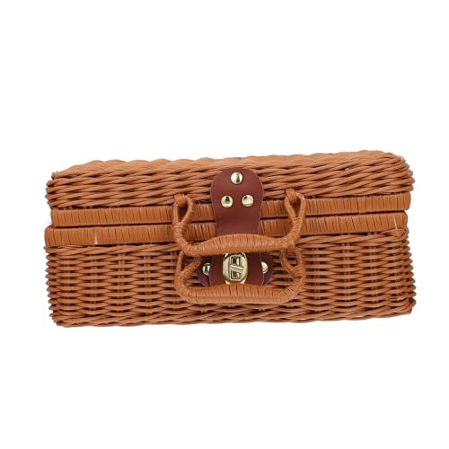 Toyvian Retro Handgewebter Rattan Koffer Große Kapazität Aufbewahrungsbox Mit Stofffutter Vielseitiger Dekorativer Aufbewahrungskorb Für Picknick Und Haushalt von Toyvian