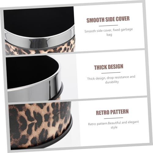 Toyvian Retro Stil Edelstahl Mülleimer ohne Deckel Dekorativer Badezimmer Abfalleimer Langlebiger Haushalts müllbehälter mit Einzigartigem Leopardenmuster Rutschfest und Robust für Küche von Toyvian
