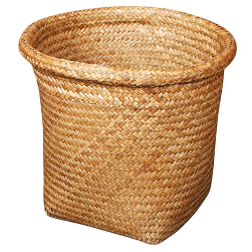 Toyvian Gewebter Mülleimer Aus Stroh Aufbewahrungsbox Für Haushalt Korbgeflecht Für Schreibtisch Organizer Für Kleinigkeiten Runde Form Für Dekoration Umweltfreundliches Design von Toyvian