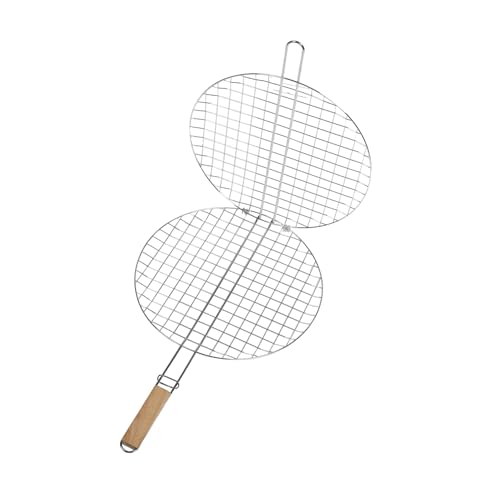 Toyvian Runder Bbq Grillrost aus Edelstahl mit Holzgriff Großer Tragbarer Holzkohlegrill für Fisch Fleisch und Meeresfrüchte für Outdoor Camping und Picknick von Toyvian